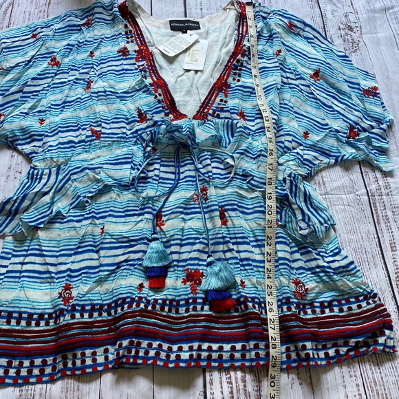 Hemant & Nandita Pom Pom Ruffle Tunic Blue Tassel Medium NWT - Picture 6 of 7